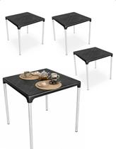 Kit 4 Mesa Prática Desmontável JR Plásticos Preta Pés Alumínio Resistente Eventos Festas Resistente Kit 4 Mesa Prática Desmontável JR Plásticos Preta Pés Alumínio Resistente Eventos Festas Resistente