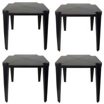 Kit 4 Mesas de Plástico Quadrada 70cm Empilhável Preta Monobloco