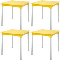 Kit 4 Mesas Tramontina 70cm Amarelo Plástico Pés de Alumínio Lanchonetes Pubs Bares