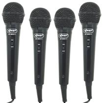 Kit 4 Microfones Dinâmico c/ Fio P10 P2 Cabo 2,8 Metros Karaokê e Caixa de Som Knup KP-M0011 Preto