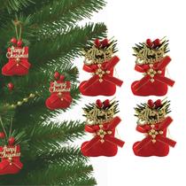 Kit 4 Mini Botas Veludo Merry Christmas Enfeite Árvore de Natal 4cm Pendurar Decoracao Natalina