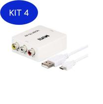Kit 4 Mini Conversor Adaptador HDMI para RCA Áudio e Vídeo