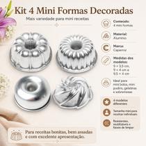 Kit 4 Mini Formas Decoradas Caparroz Alumínio Suíça Vulcão para Mini Bolo Pudim Sobremesa Confeitaria Caseiro Festas Kit 4 Mini Formas Decoradas Caparroz Alumínio Suíça Vulcão para Mini Bolo Pudim Sobremesa Confeitaria Caseiro Festas