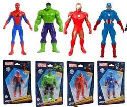 Kit 4 Mini Heróis Marvel Capitão América, Homem de Ferro, Hulk e Homem-Aranha 10cm!