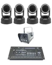 Kit 4 Mini Moving Beam + Máquina De Fumaça 600W + Mesa Pilot