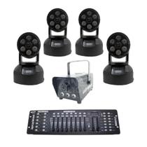 Kit 4 Mini Moving Wash + Máquina De Fumaça 600W + Mesa Dmx