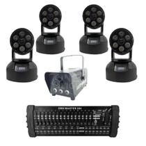Kit 4 Mini Moving Wash + Máquina De Fumaça + Mesa Dmx 384