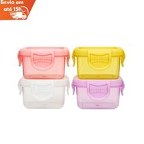 Kit 4 Mini Potes com tampa hermetica Para Alimento Papinha Lancheira Em Plástico