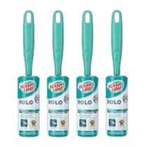 Kit 4 Mini Rolo Adesivo 30 Folhas Flash Limp Adesivo Tira Pelos Sujeiras Cabelos Fiapos Pó Bolinhas Roupas Toalha Tapete Sofá Estofado Discreto