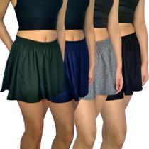 Kit 4 Mini Saias Femininas Godê Elástico Lisas Cores Sortidas Suplex Pp ao Plus Size