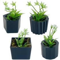 Kit 4 Mini Vasinhos Com Planta Artificiais Decoração De Casas Escritórios