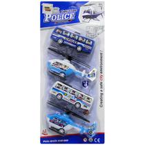 Kit 4 Mini Veículos Polícia, Õnibus e Helicóptero A Fricção