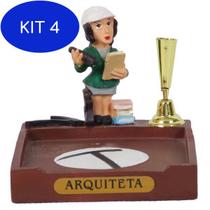 Kit 4 Miniatura Arquiteta De Resina Com Porta Caneta E Papel