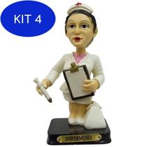 Kit 4 Miniatura Profissional Resina Enfermeira 14Cm