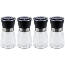 Kit 4 Moedor de Sal e Pimenta 170ml Lyor Vidro Moinho de Cerâmica e Tampa Plástica Preta