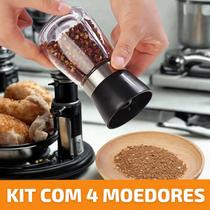 Kit 4 Moedores Sal Pimenta Porta Tempero Vidro Triturador Especiarias Giratório Manual