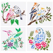 Kit 4 Moldes Pintura Passaro Ninho Beija Flor Silvestre Stencil 15cm