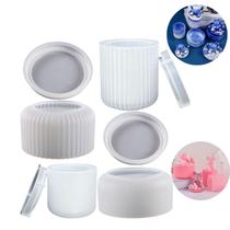 Kit 4 Moldes Pote Liso Riscado Grande Pequeno Resina Gesso