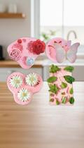 Kit 4 Moldes Silicone Flores Folhas e Borboletas