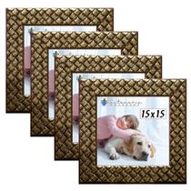 Kit 4 Molduras Porta Retrato 15x15 3cm Relevo Dourado