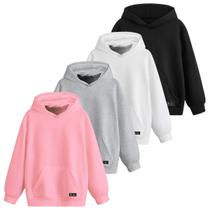 Kit 4 Moletom Canguru Infantil Liso Básico com Capuz e Bolso