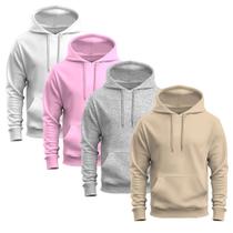 Kit 4 Moletons Liso Basico Blusa De Frio Canguru Confortavel Inverno