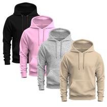 Kit 4 Moletons Liso Basico Blusa De Frio Canguru Confortavel Inverno