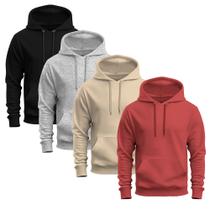 Kit 4 Moletons Liso Basico Blusa De Frio Canguru Confortavel Inverno