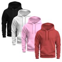 Kit 4 Moletons Liso Basico Blusa De Frio Canguru Confortavel Inverno