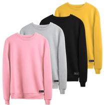 Kit 4 Moletons Masculino e Feminino Liso Básico sem Capuz gola Redonda