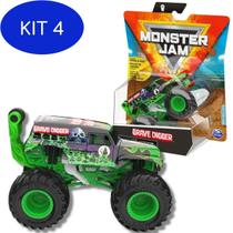 Kit 4 Monster Jam Truck - Carro Grave Digger True Metal 1:64