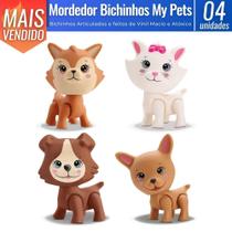 Kit 4 Mordedor Bichinhos Coleção My Pet Cachorro Gato Raposa - Divertoys