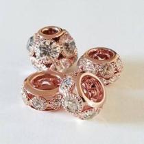 Kit 4 Muranos com Zircônia em Banho Ouro Rose para Pulseiras de Berloques