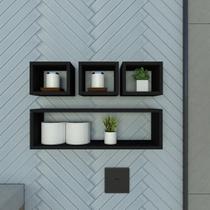 Kit 4 Nichos Decorativos P15cm Minimalista Preto MDF Organizador Banheiro Lavanderia - Rufatto Decorações