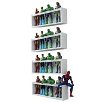 Kit 4 Nichos Para Guardar Bonecos Super heróis Prateleira De Brinquedos Quarto Criança 55cm