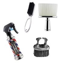 Kit 4 Objetos Para Barbearia Borrifador + Espanador + Escovinha de Dedo + Escovinha de Disfarce