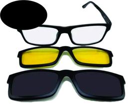 Kit 4 Óculos De Sol Clipon Quadrado 3 X 1 Polarizado + Night