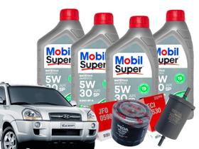 Kit 4 Óleo 5w30 + Filtros de Óleo e Combustível Tucson 2.0 16v Flex 2013 a 2017 MOBIL / WEGA