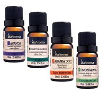 Kit 4 Óleo Essencial 100% Puro Top Aromaterapia Via Aroma
