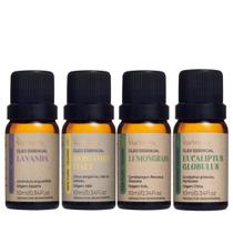 Kit 4 Óleo Essencial Via Aroma Lavanda Bergamota Lemongrass e Eucalipto