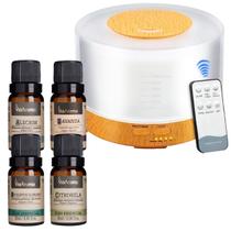 Kit 4 Óleos Essenciais Aromaterapia Via Aroma + Difusor Aromático - MADEIRA