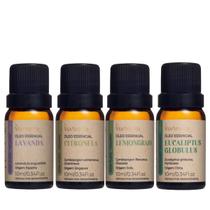 Kit 4 Óleos Essenciais Via Aroma Lavanda - Eucaliptus - Citronela - Lemongrass