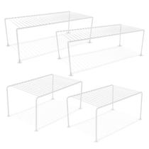 Kit 4 Organizador de Armário 32cm 42cm Cor Preto ou Branco Aramado Prateleira Suporte Aço Pratos