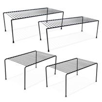 Kit 4 Organizador de Armário 32cm 42cm Cor Preto ou Branco Aramado Prateleira Suporte Aço Pratos