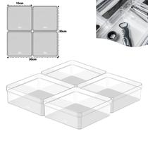 Kit 4 Organizador De Gaveta Armário Quadrado Modular Plástico Multiuso Porta Utensílios Natural - Ou