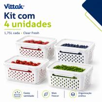 Kit 4 Organizador de Geladeira 1,75L com Cesto de Drenagem e Tampa com Trava Vittak Kit 4 Organizador de Geladeira 1,75L com Cesto de Drenagem e Tampa com Trava Vittak