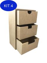 Kit 4 Organizador Mdf 3 Gavetas Em Pé 16X10X26 Cm