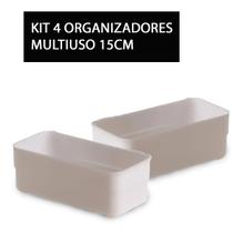 Kit 4 Organizador Multiuso De Plástico Branco Retangular Pequeno 15 x 7,5 x 5,2cm Kit 4 Organizador Multiuso De Plástico Branco Retangular Pequeno 15 x 7,5 x 5,2cm