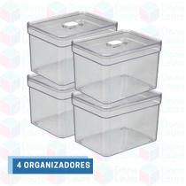 Kit 4 Organizadores Alimento Geladeira Alto Retangular Tampa