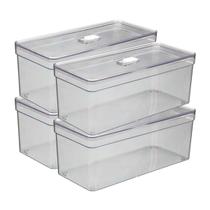 Kit 4 Organizadores Com Tampa e Cesta Retangular Transparente Kit 4 Organizadores Com Tampa e Cesta Retangular Transparente